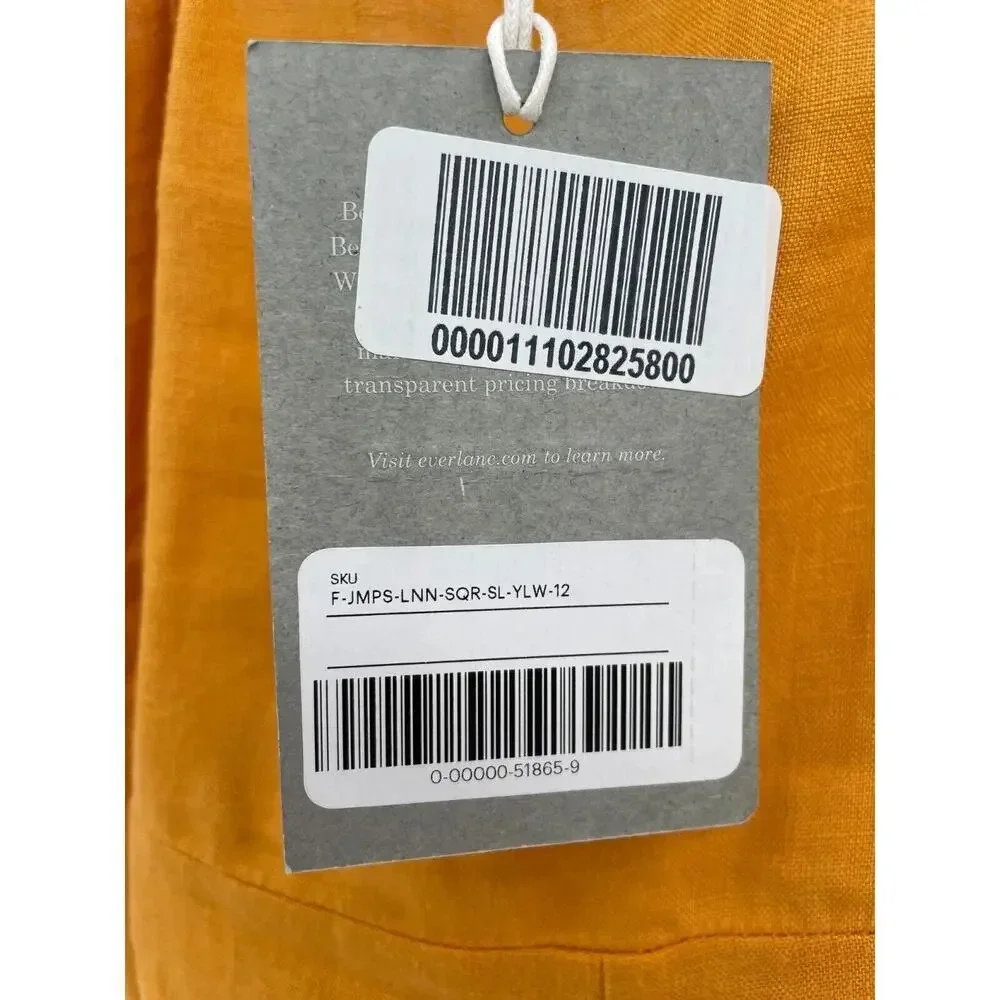 Everlane Womens Jumpsuit Linen Square Neck Sleeveless Golden Yellow Size 12 NWT